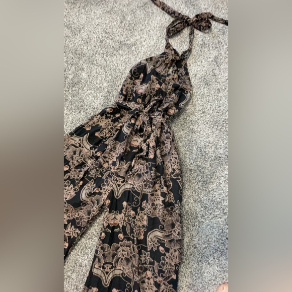 Free People Kissing Sunlight Halter Top Wide Leg Jumpsuit Black Floral Sz Small - Picture 5 of 16